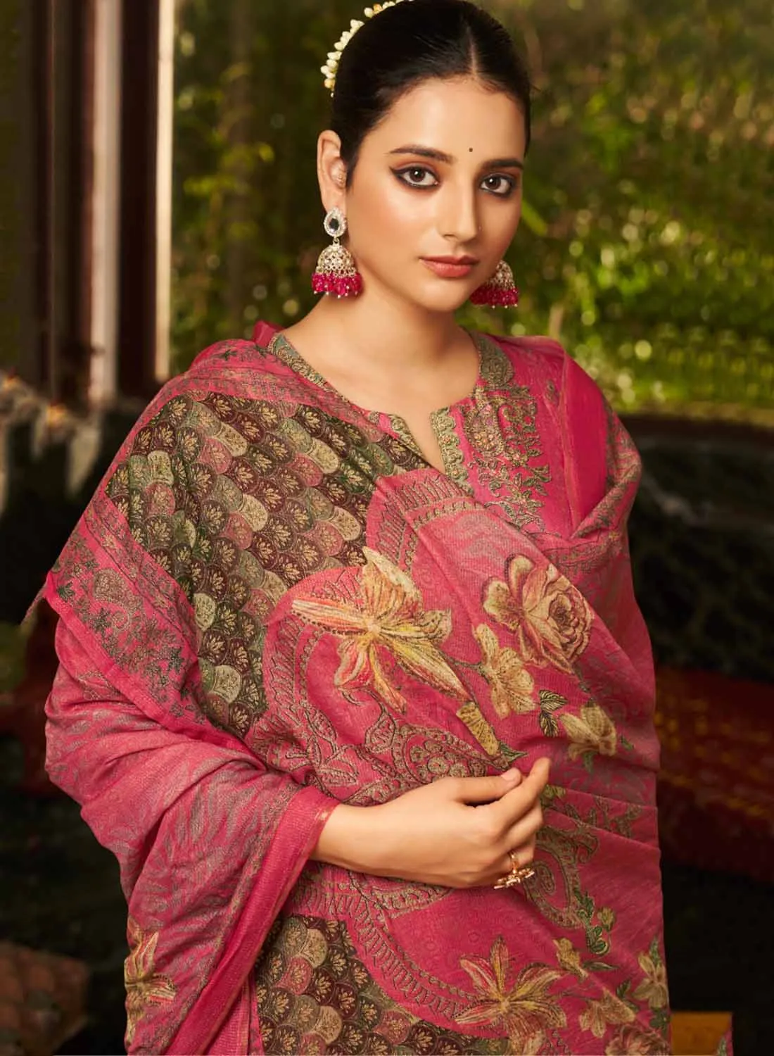 Rupali Pink Pure Muslin Unstitched Suit Dress Material for Women