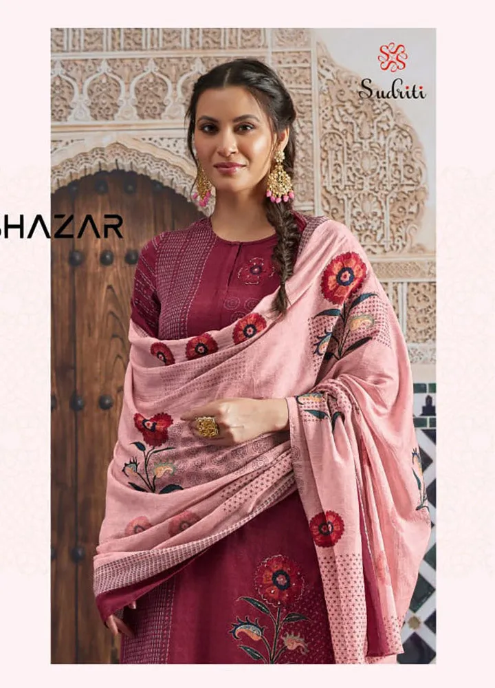 Sahiba Pure Cotton Satin Red Salwar Suit Dress Material for Women
