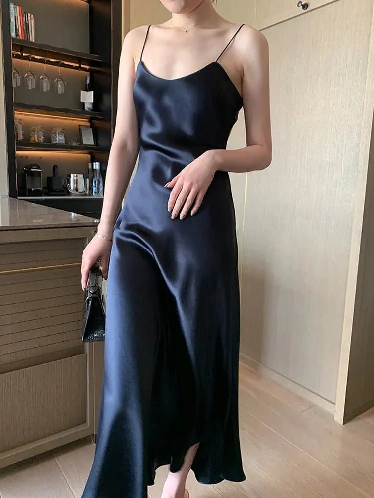 Satin Sleeveless Knee-Length Dress for Office Lady - Solid Sheath Style