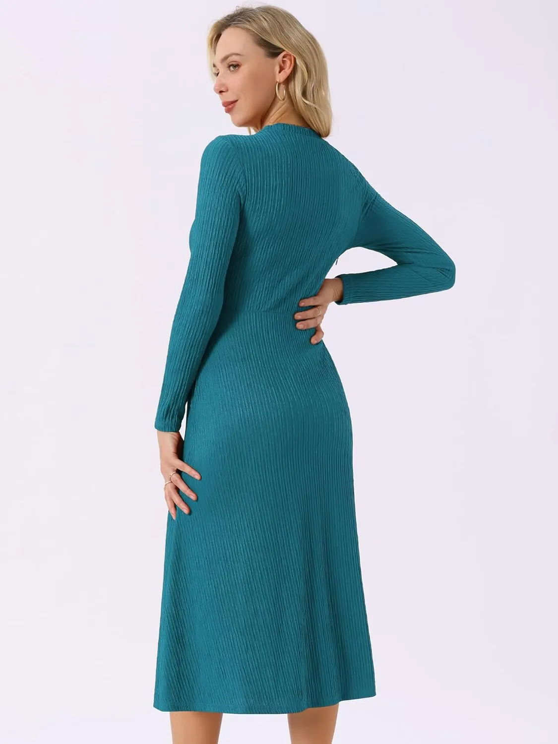 Seta T Women's Fall Dresses Long Sleeve Round Neck Casual Knit A-Line Midi Dress