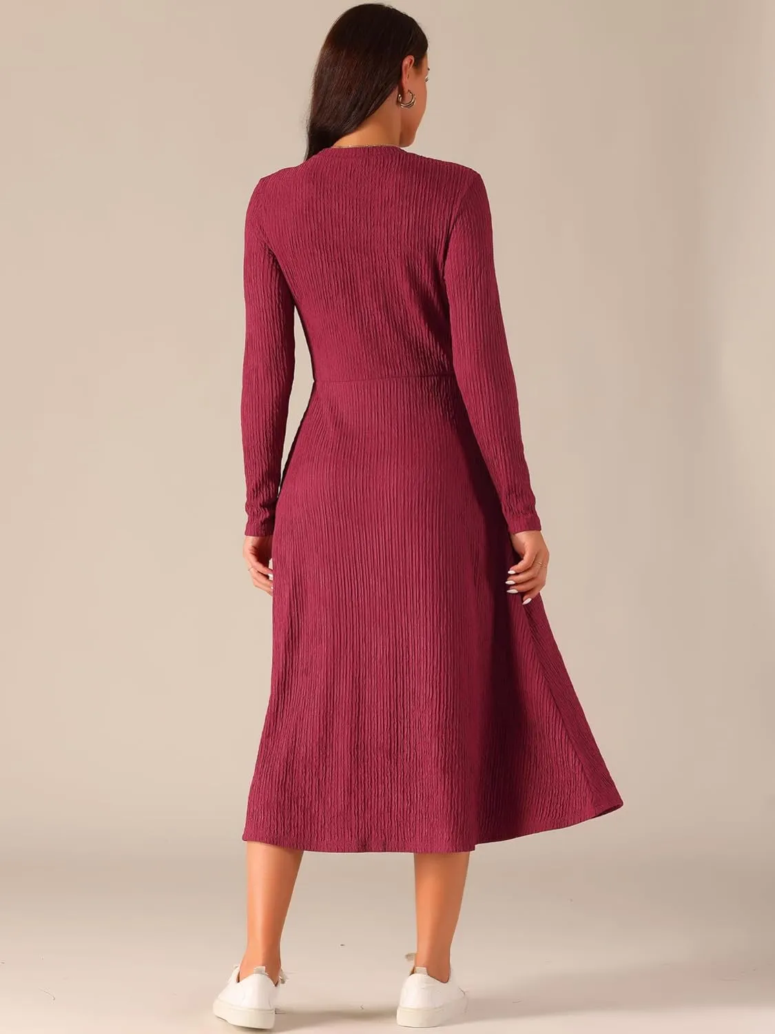 Seta T Women's Fall Dresses Long Sleeve Round Neck Casual Knit A-Line Midi Dress