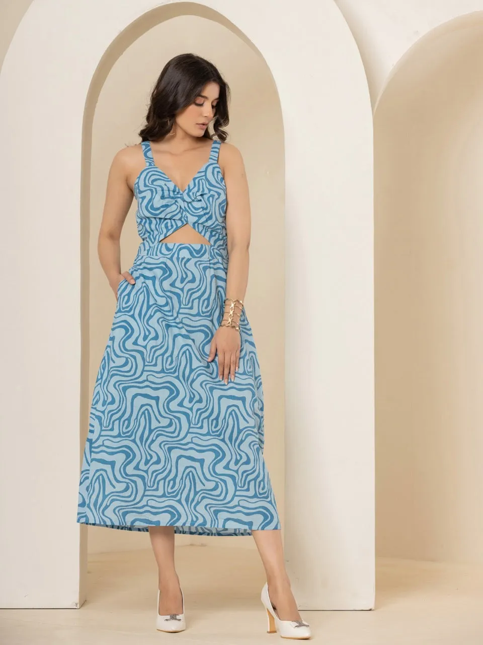 Sky Blue Wave Bustier Dress
