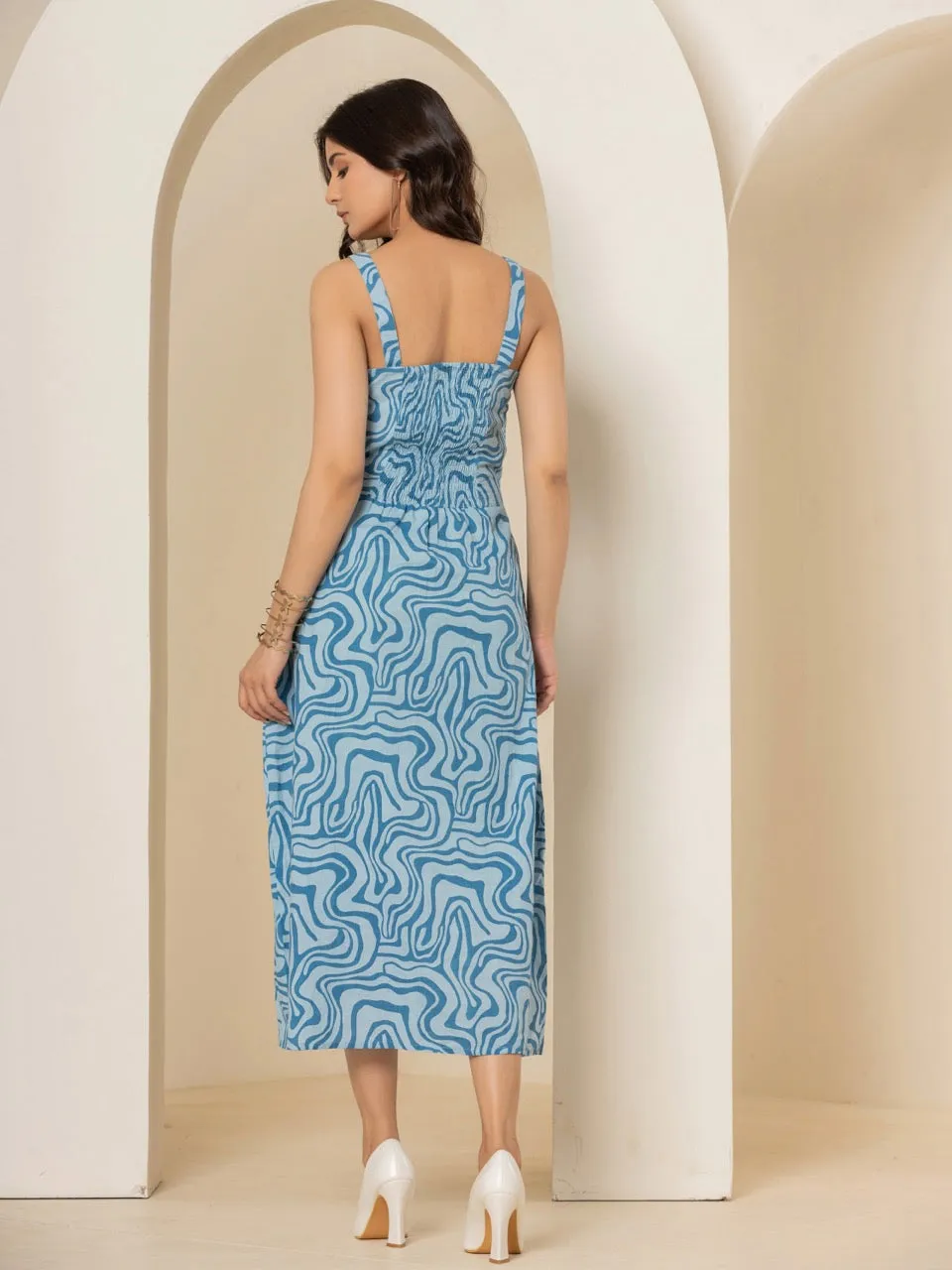 Sky Blue Wave Bustier Dress
