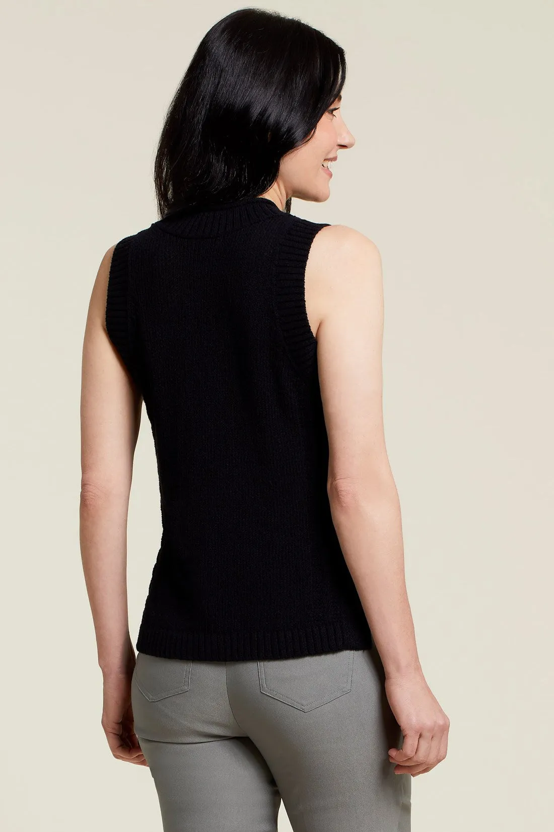 Sleeveless Mock Neck Sweater - Black