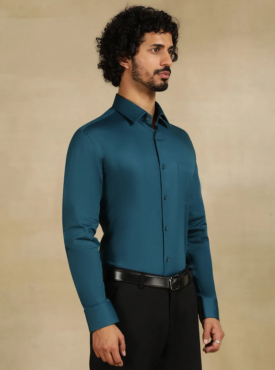 Teal Blue Solid Slim Fit Formal Shirt | JadeBlue