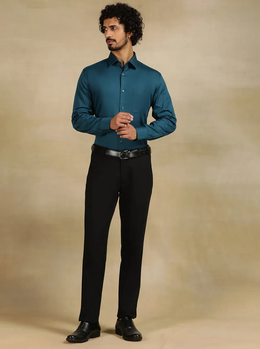 Teal Blue Solid Slim Fit Formal Shirt | JadeBlue