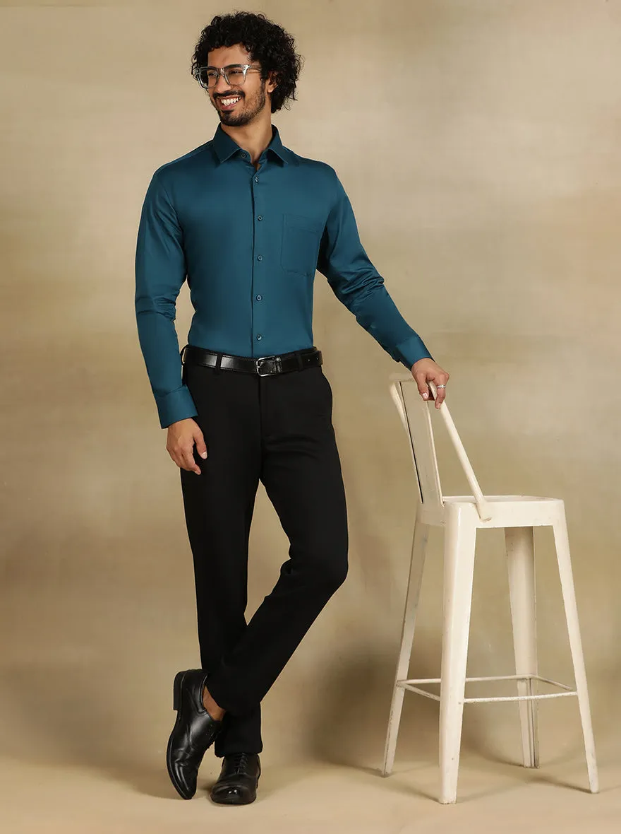 Teal Blue Solid Slim Fit Formal Shirt | JadeBlue