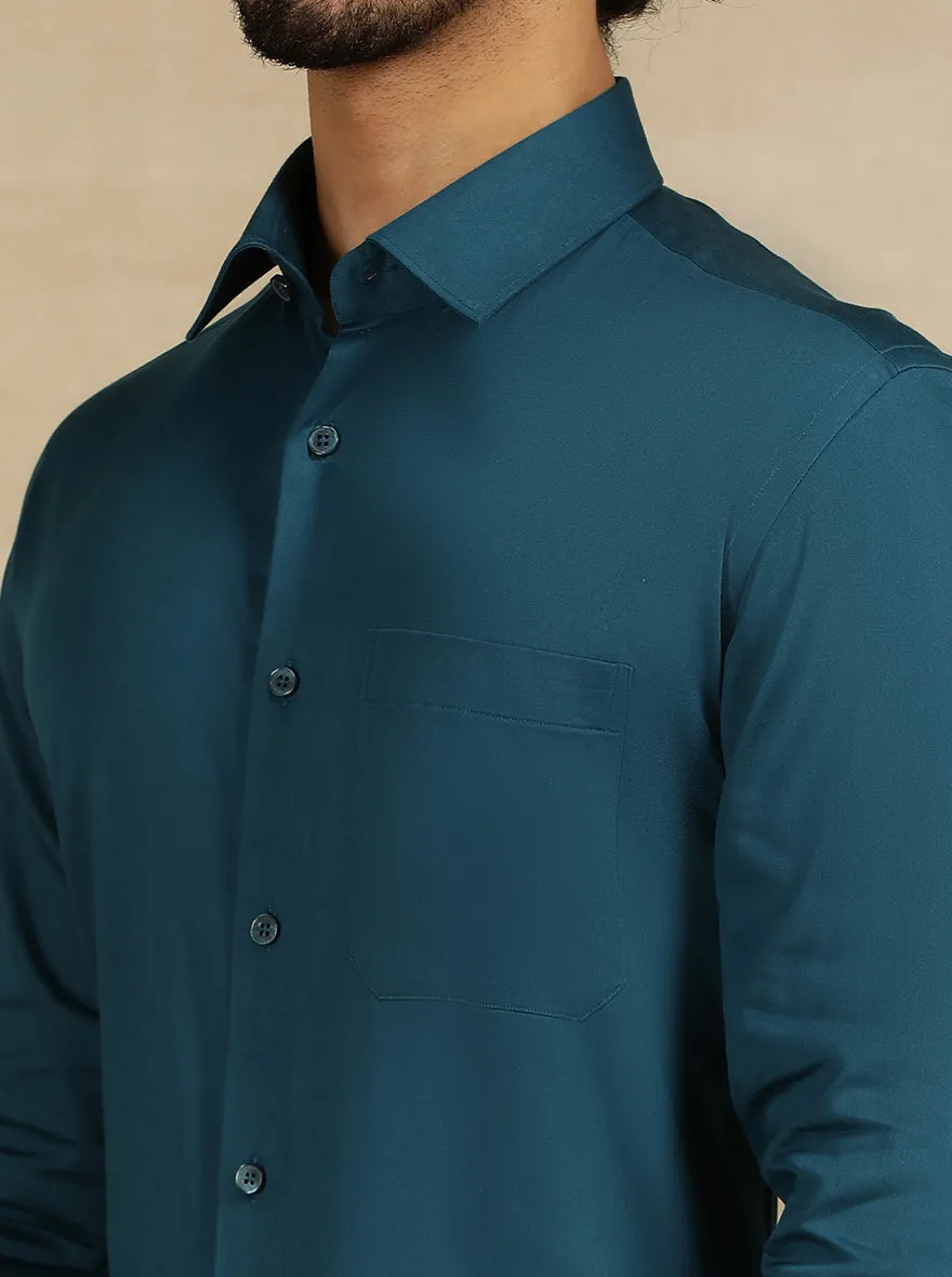 Teal Blue Solid Slim Fit Formal Shirt | JadeBlue