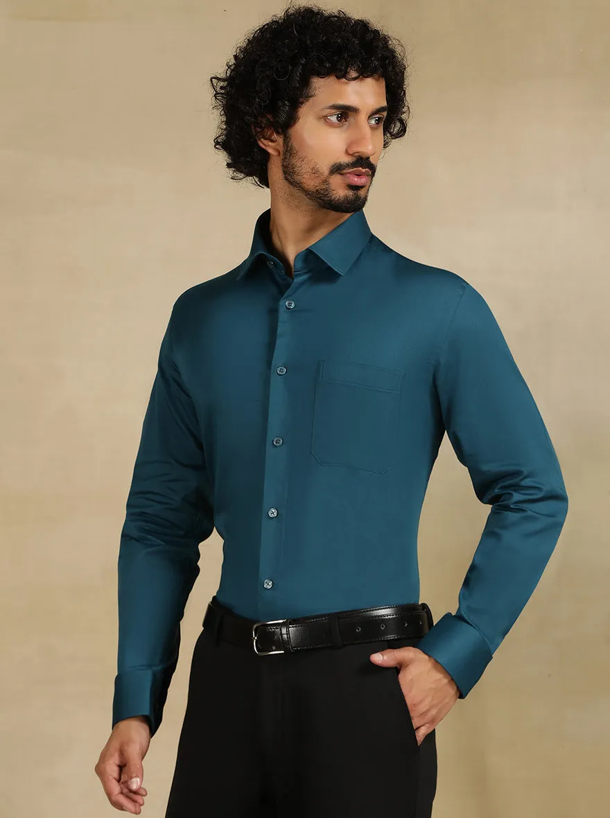 Teal Blue Solid Slim Fit Formal Shirt | JadeBlue