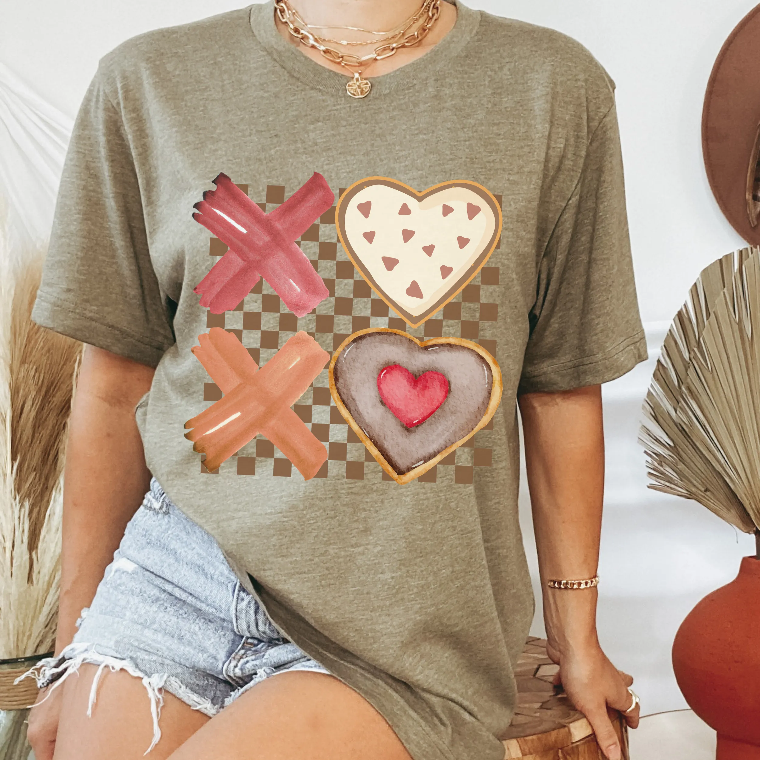 Valentine's Day XOXO Women's Heavy Blend™ Crewneck Sweatshirt Pastel Valentine Cookies on a Green Pullover or T-Shirt Watercolor Cookies