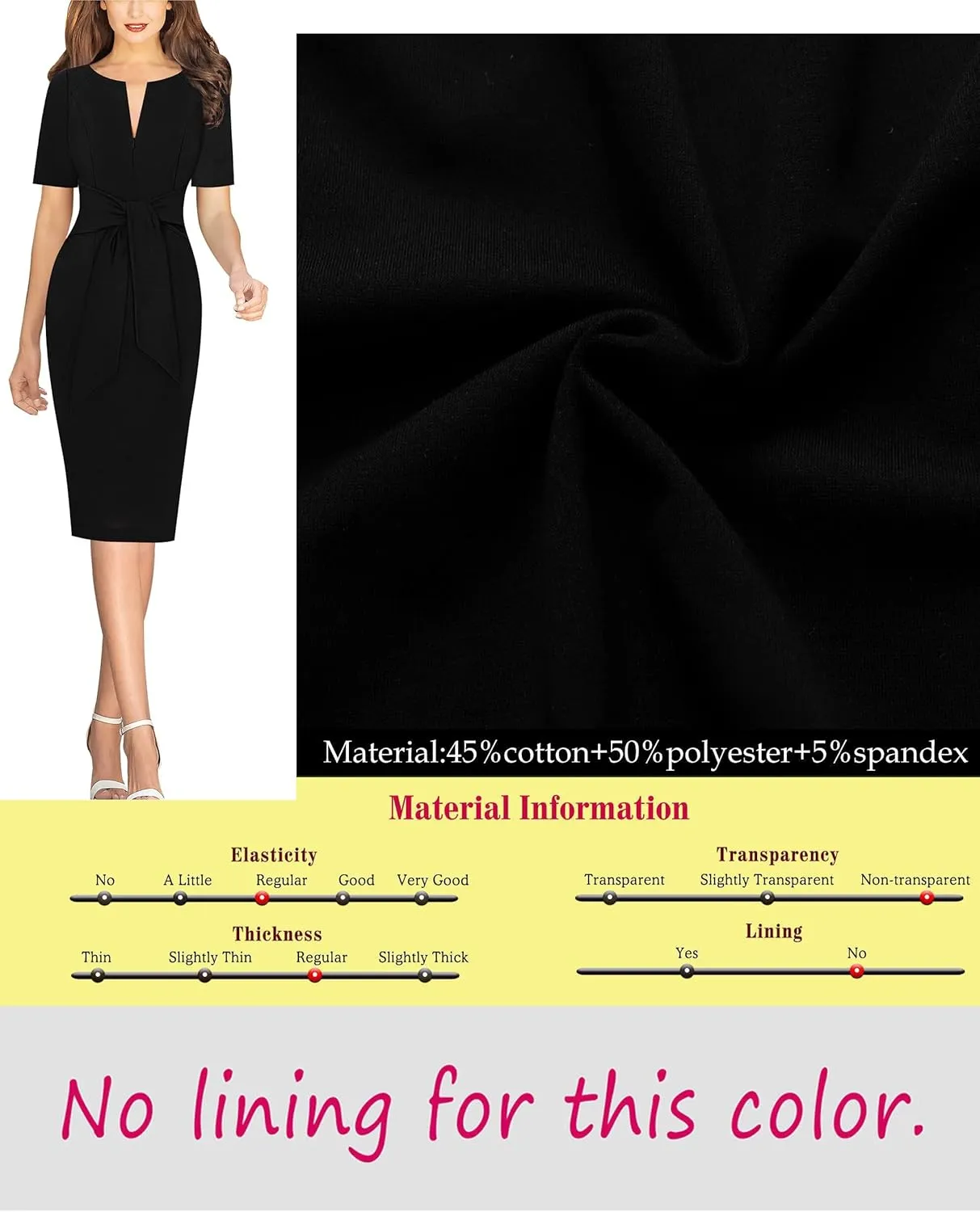 VFSHOW Womens Front Zipper Tie Waist Bow Belted Slim Wear to Work Business Office Bodycon Pencil Dress