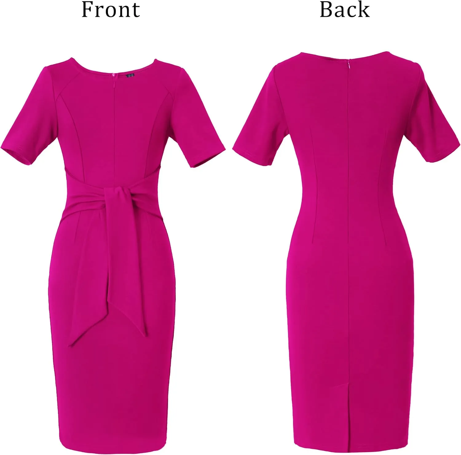 VFSHOW Womens Front Zipper Tie Waist Bow Belted Slim Wear to Work Business Office Bodycon Pencil Dress