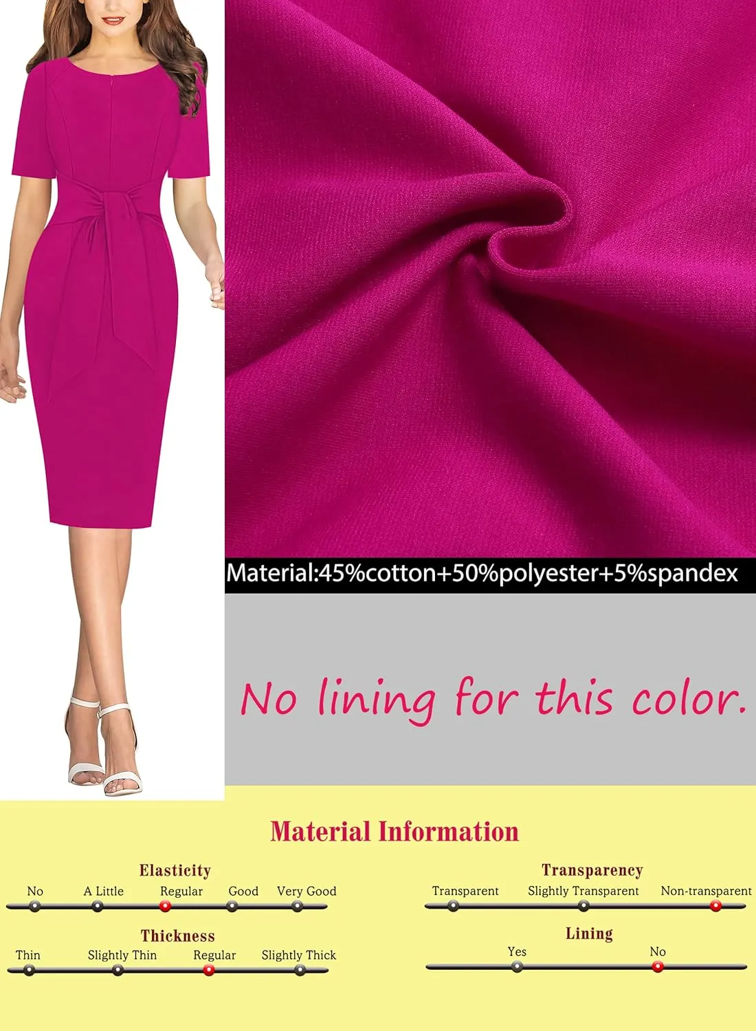 VFSHOW Womens Front Zipper Tie Waist Bow Belted Slim Wear to Work Business Office Bodycon Pencil Dress