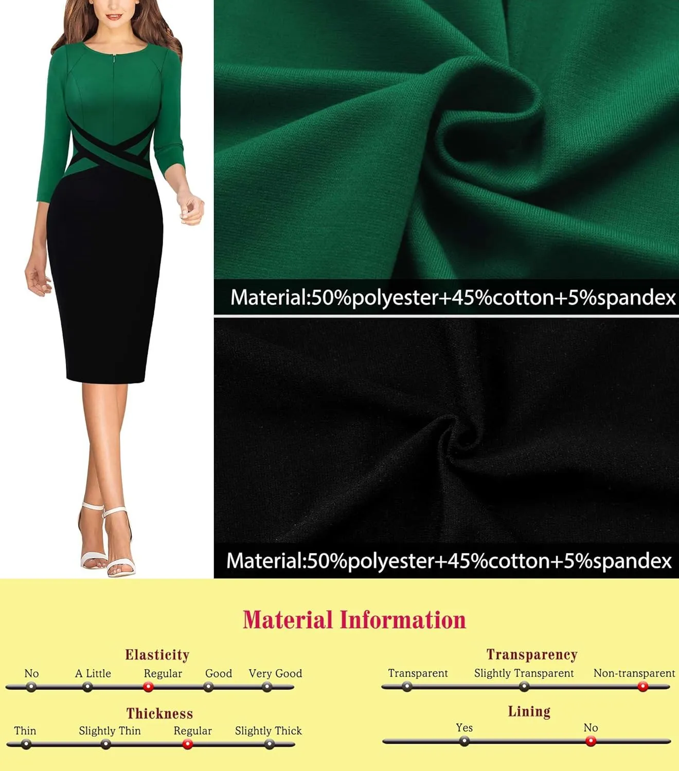 VFSHOW Womens Wear to Work Slim Colorblock Crisscross Waist Front Zipper Business Party Office Bodycon Pencil Sheath Dress