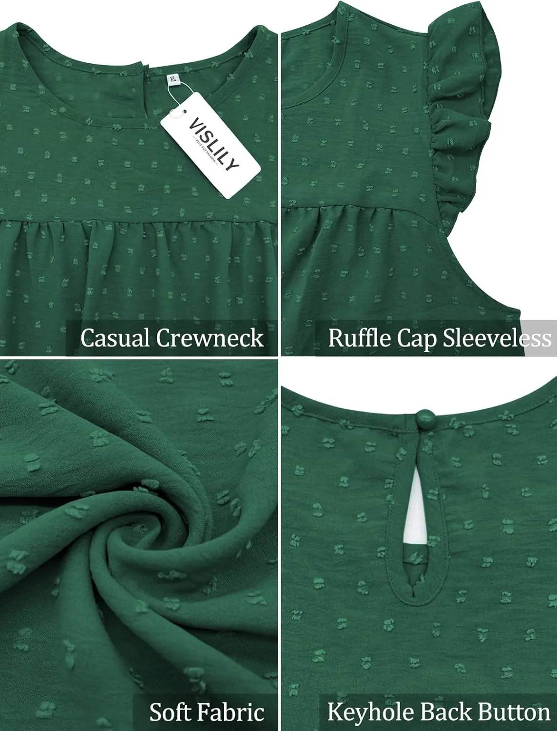 VISLILY Womens-Plus-Size-Summer-Tank-Tops Ruffle Cap Sleeveless T Shirts Crewneck Swiss Dot Blouses Pleated Casual Tee