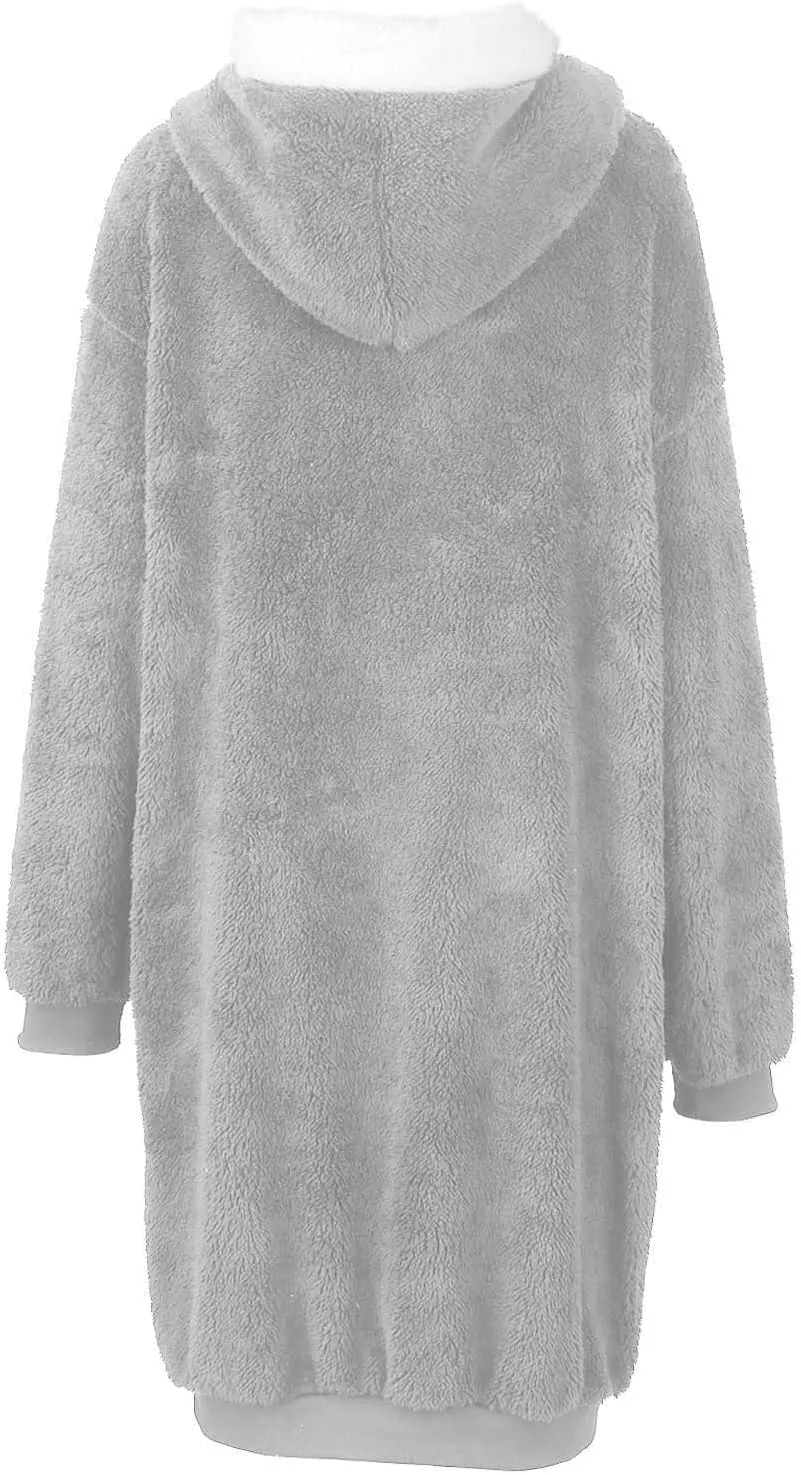 Winter Coats For Women,Women'S Solid Fleece Long Hooded Jacket Fuzzy Zipper Sherpa Outerwear Fall Clothes