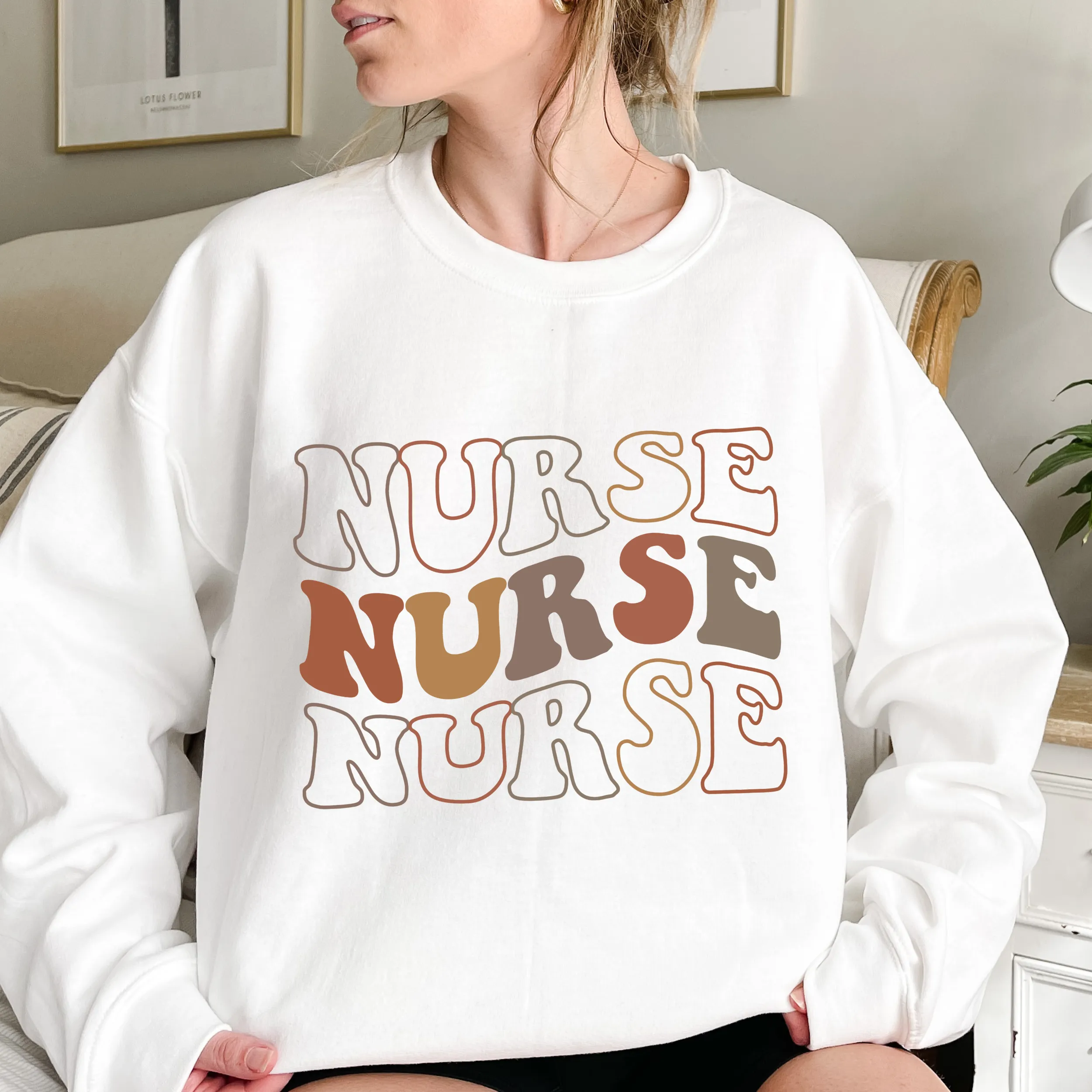 Women's Trendy Retro Nurse Unisex-Size Crewneck Sweatshirt Nursing Grad Gift Nurse Gift Graduation Gift Ash Sand or White Pullover