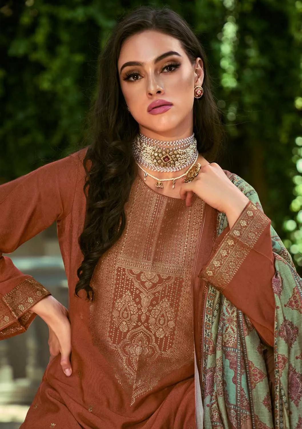 Women's Unstitched Pure Pashmina Jacquard Winter Suit Dress Material