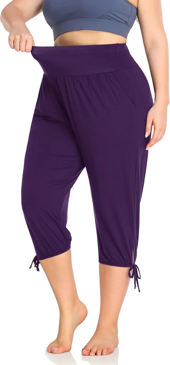 ZERDOCEAN Women's Plus Size Yoga Capri Pants Lounge Indoor Casual Comfy Relaxed Joggers with Pockets