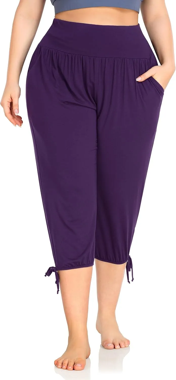 ZERDOCEAN Women's Plus Size Yoga Capri Pants Lounge Indoor Casual Comfy Relaxed Joggers with Pockets