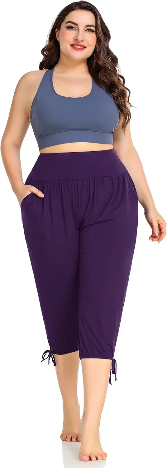 ZERDOCEAN Women's Plus Size Yoga Capri Pants Lounge Indoor Casual Comfy Relaxed Joggers with Pockets