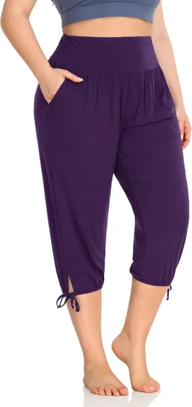 ZERDOCEAN Women's Plus Size Yoga Capri Pants Lounge Indoor Casual Comfy Relaxed Joggers with Pockets