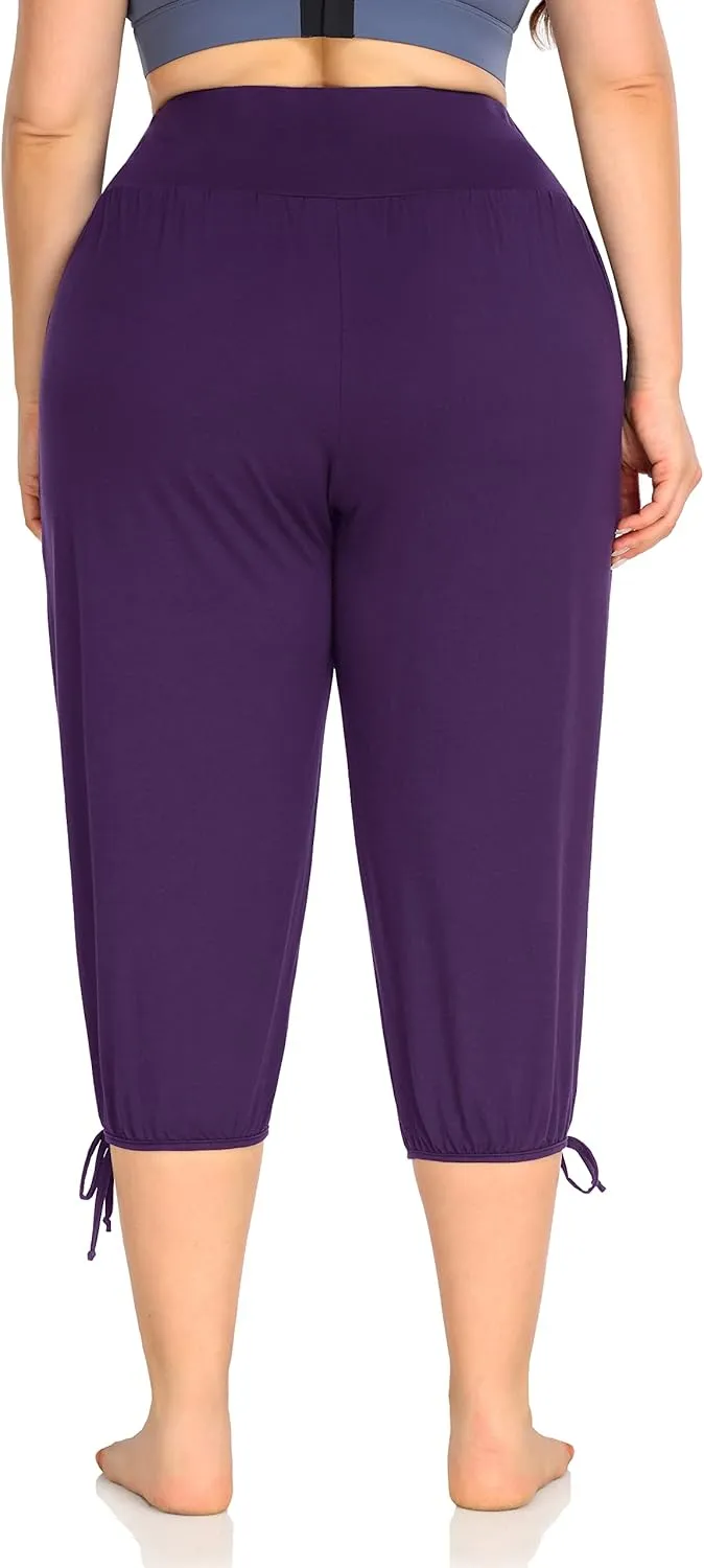 ZERDOCEAN Women's Plus Size Yoga Capri Pants Lounge Indoor Casual Comfy Relaxed Joggers with Pockets