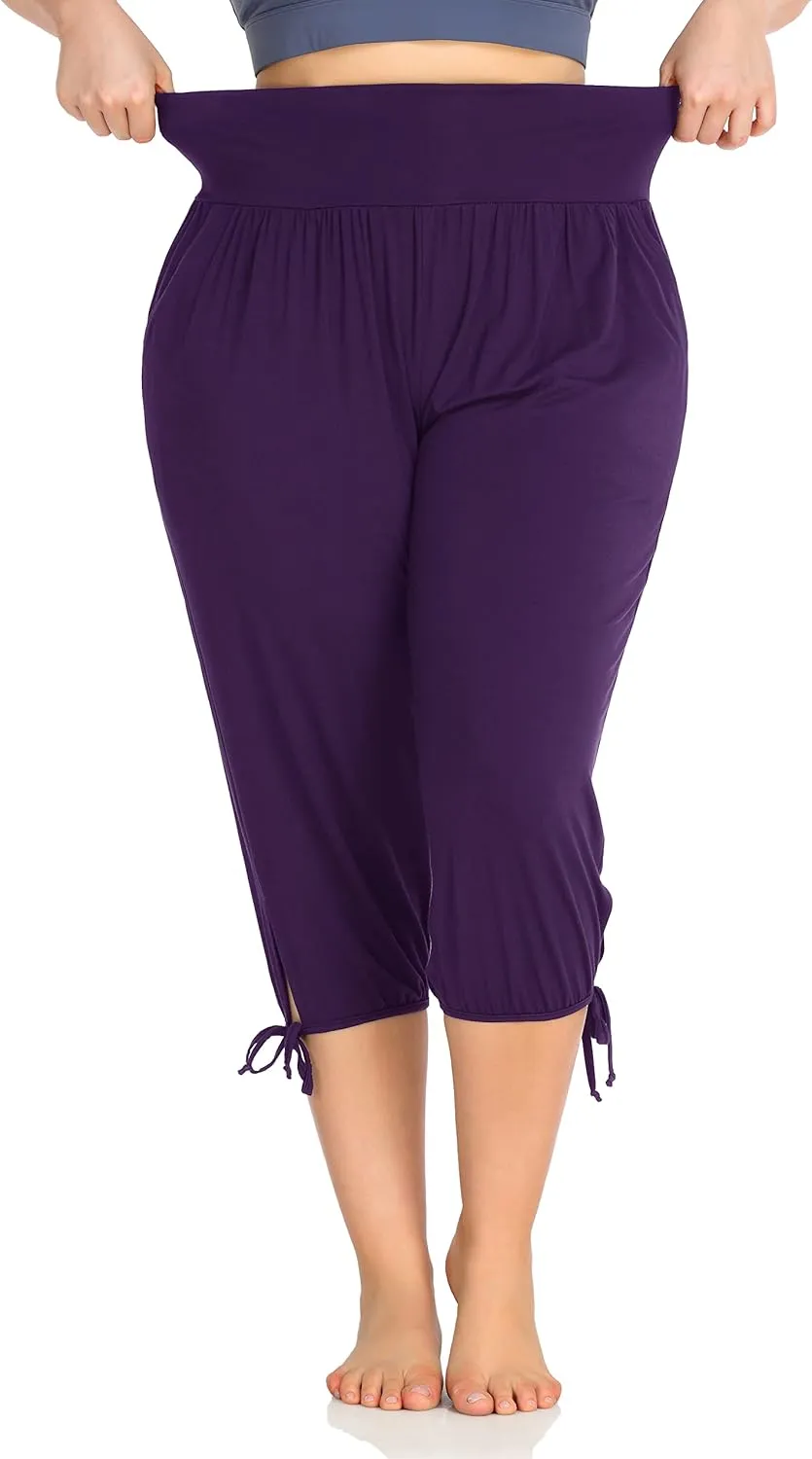 ZERDOCEAN Women's Plus Size Yoga Capri Pants Lounge Indoor Casual Comfy Relaxed Joggers with Pockets